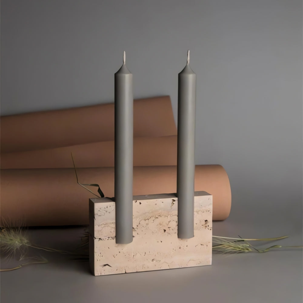 Taper Candle Holder Travertine Marble Handcrafted Holds Two