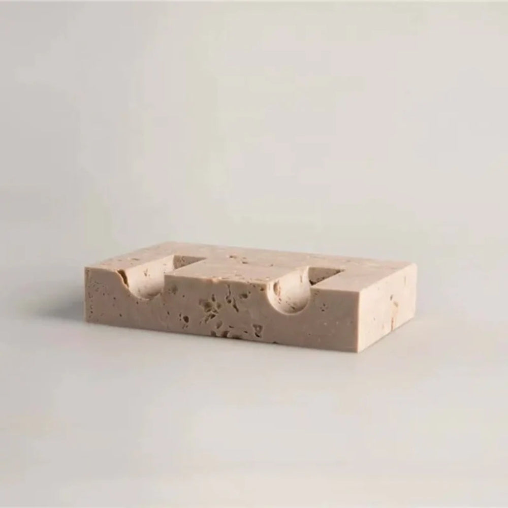 Taper Candle Holder Travertine Marble Handcrafted Holds Two