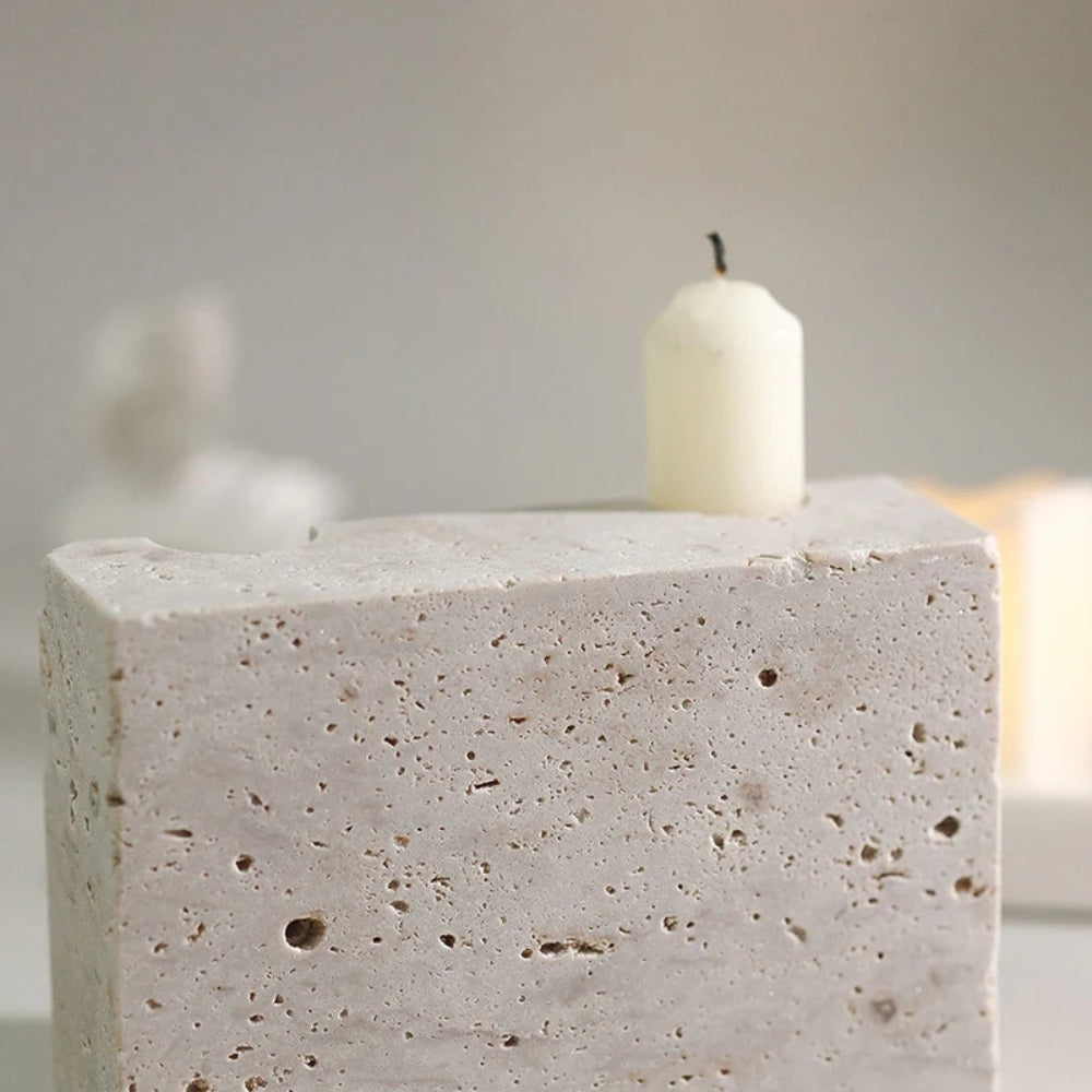 Taper Candle Holder Travertine Marble Handcrafted Holds Two