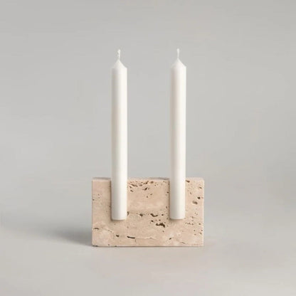 Taper Candle Holder Travertine Marble Handcrafted Holds Two