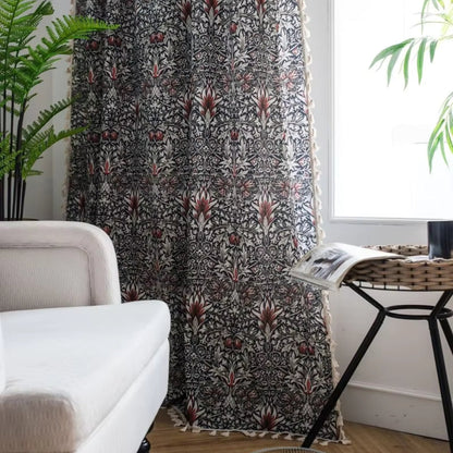 Tapestry Curtain Floral Tassel Semi-Blackout Microfiber Blend