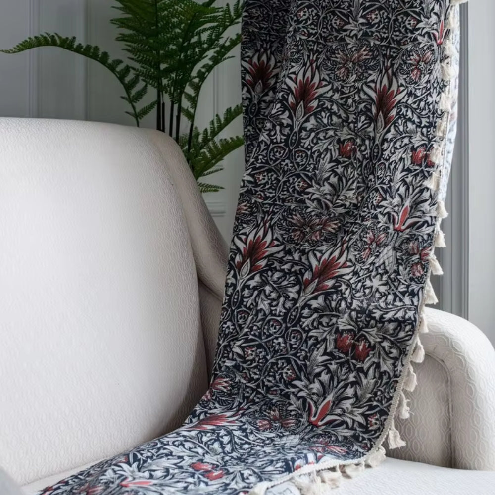 Tapestry Curtain Floral Tassel Semi-Blackout Microfiber Blend