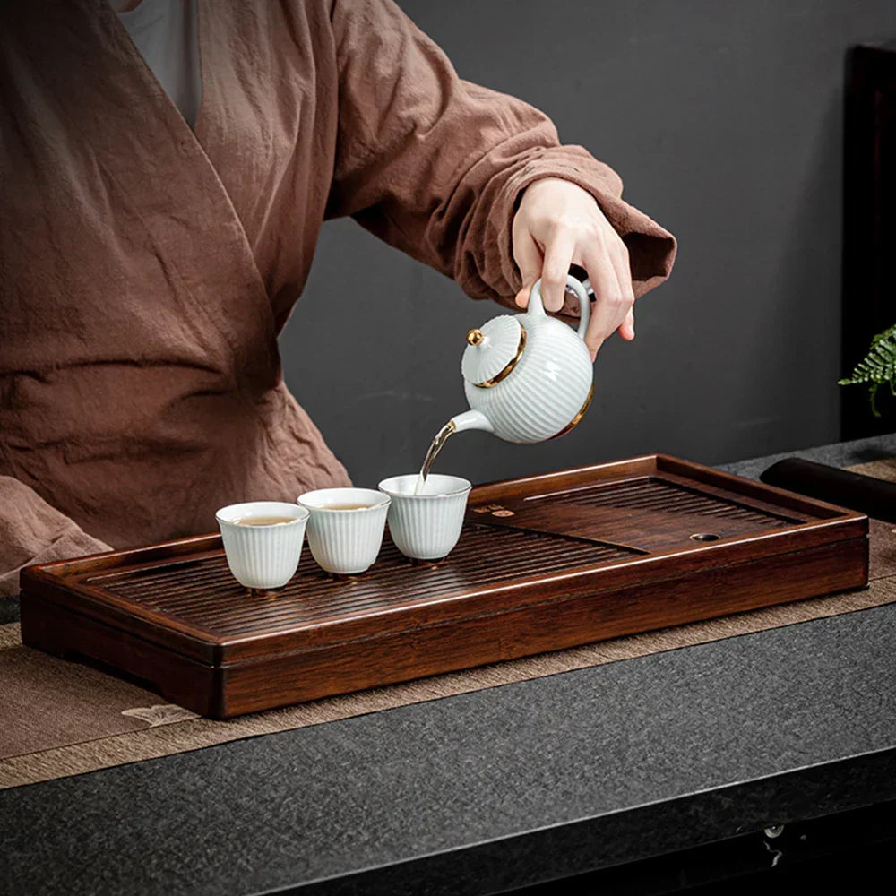 Tea Ceremony Tray Bamboo Surface Removable Top