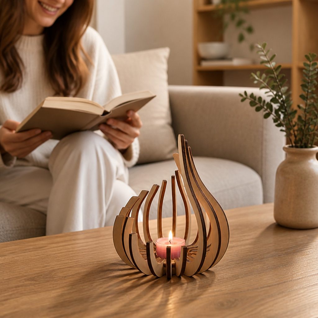 Teardrop Candle Holder Curved Slatted Tea Light Compatible