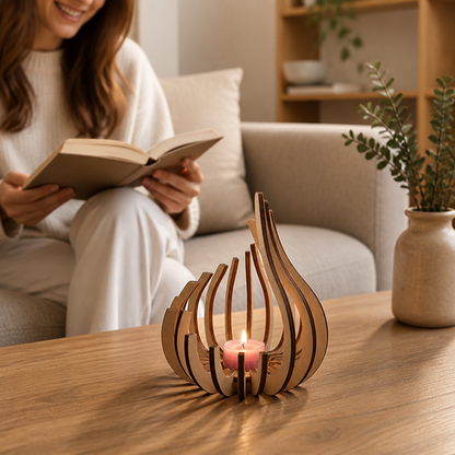 Teardrop Candle Holder Curved Slatted Tea Light Compatible