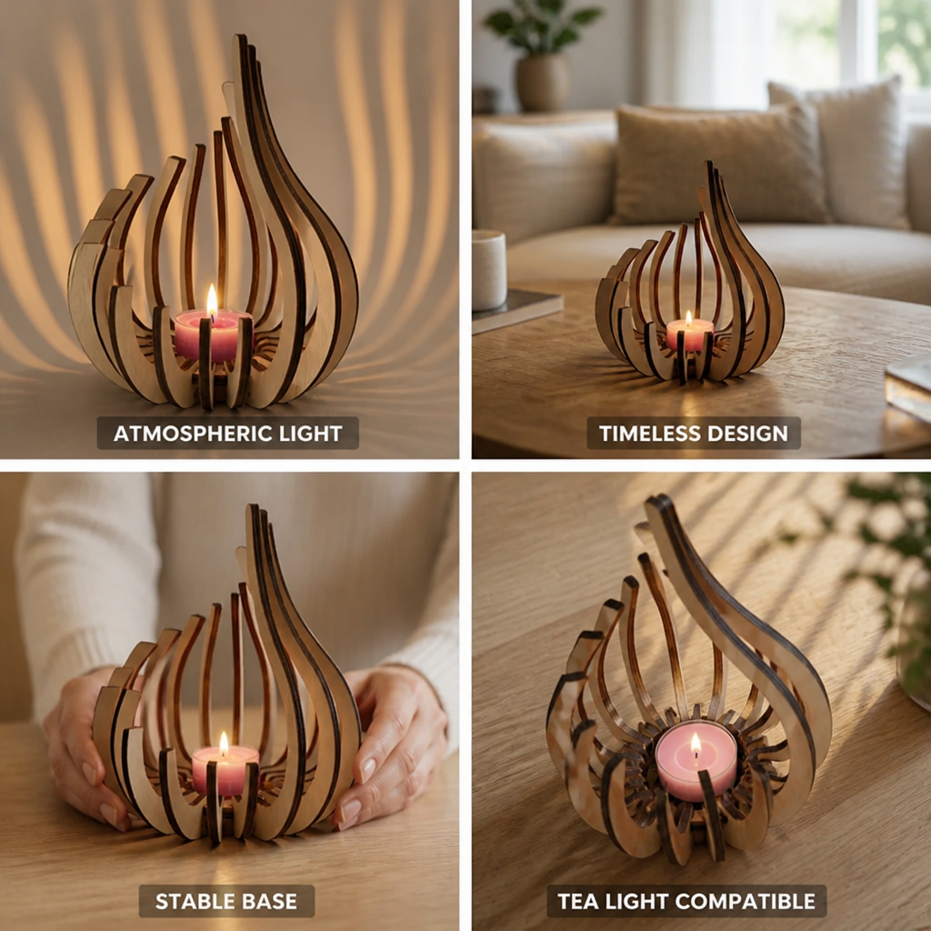 Teardrop Candle Holder Curved Slatted Tea Light Compatible