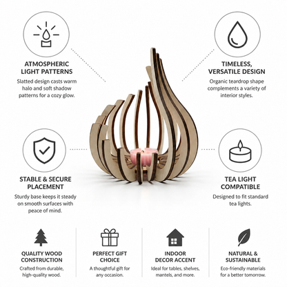 Teardrop Candle Holder Curved Slatted Tea Light Compatible