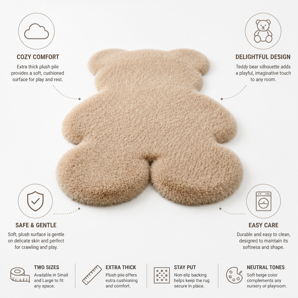 Teddy Bear Rug Plush Pile Extra Thick Two Sizes