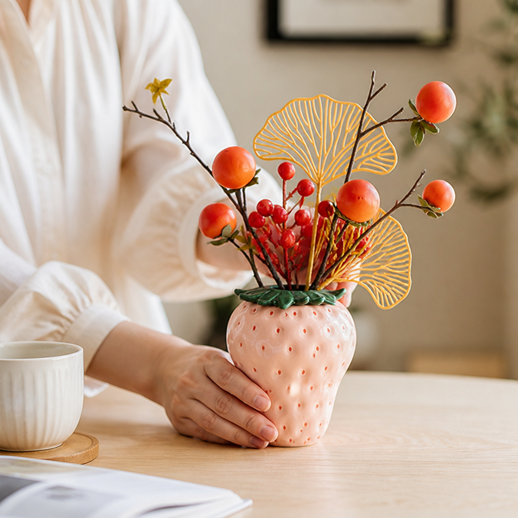 Textured Ceramic Strawberry Flower Vase (Mini & Standard)