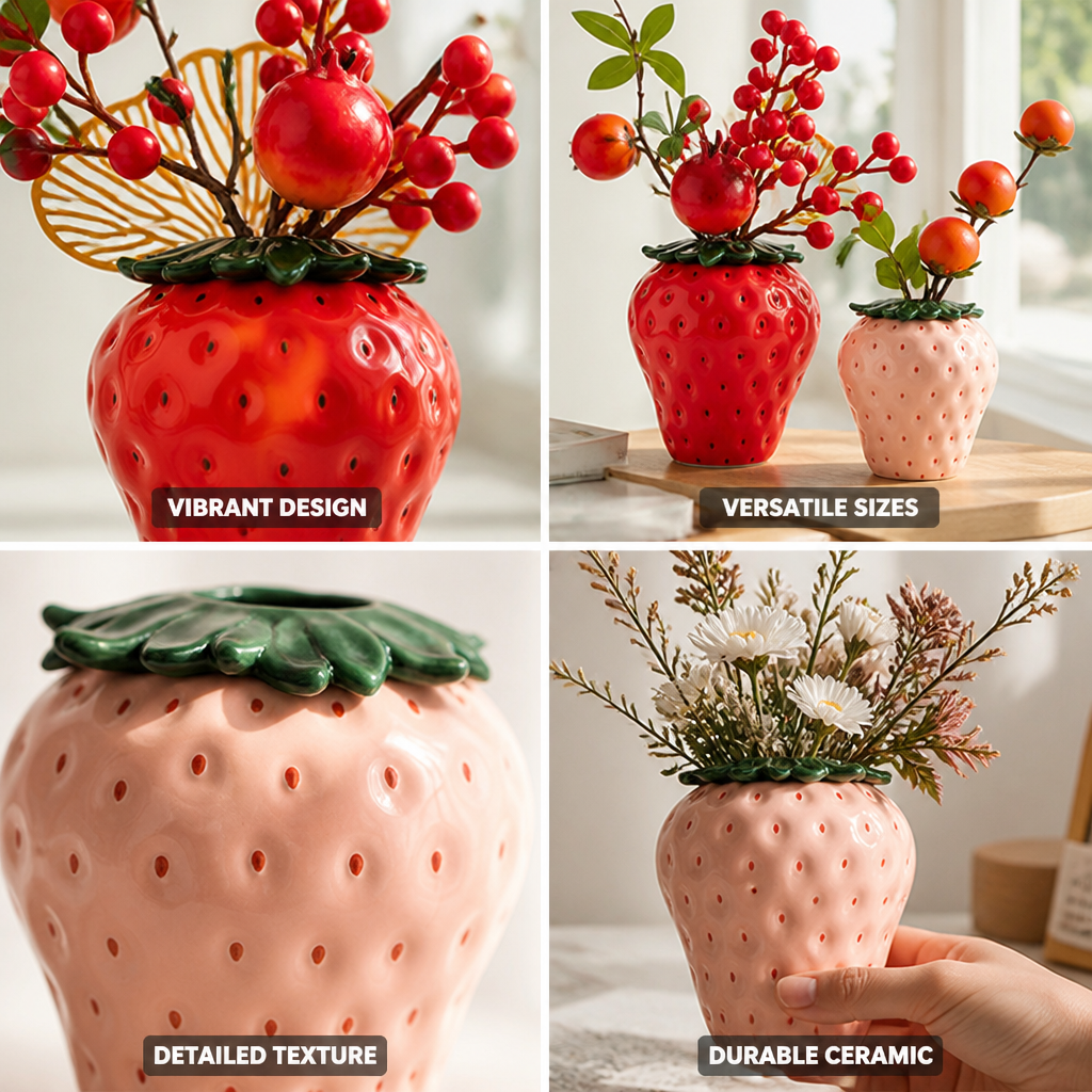 Textured Ceramic Strawberry Flower Vase (Mini & Standard)