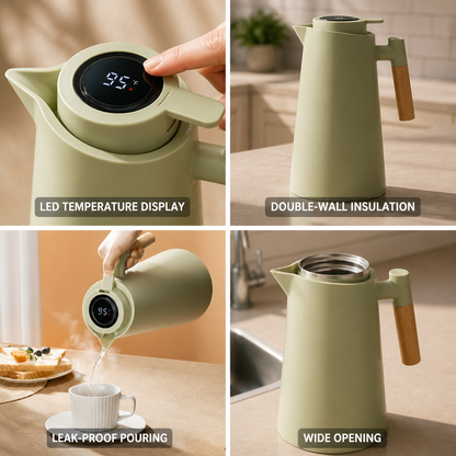 Thermos Flask LED Temperature Display Double-Wall Stainless Steel 1L