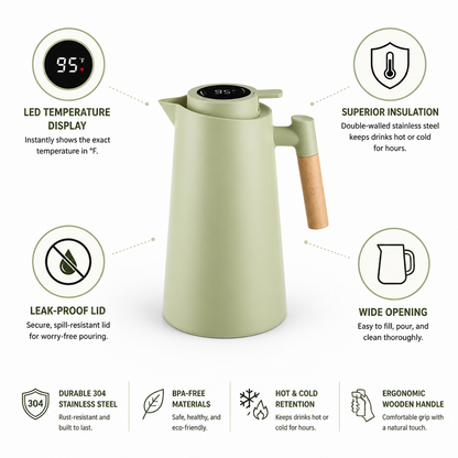 Thermos Flask LED Temperature Display Double-Wall Stainless Steel 1L
