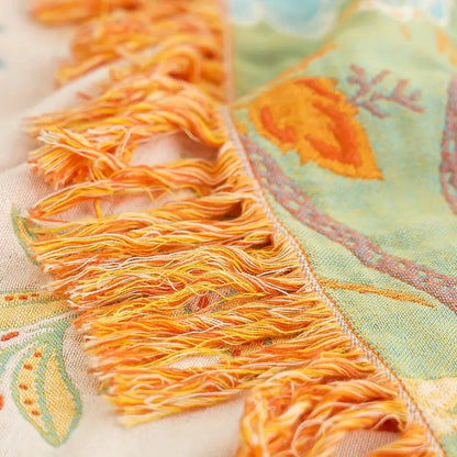 Throw Blanket 100% Cotton Boho Floral Fringe