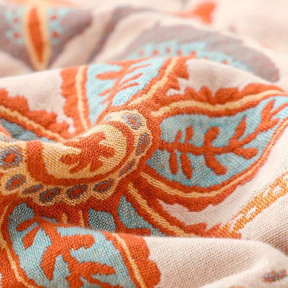 Throw Blanket 100% Cotton Boho Floral Fringe