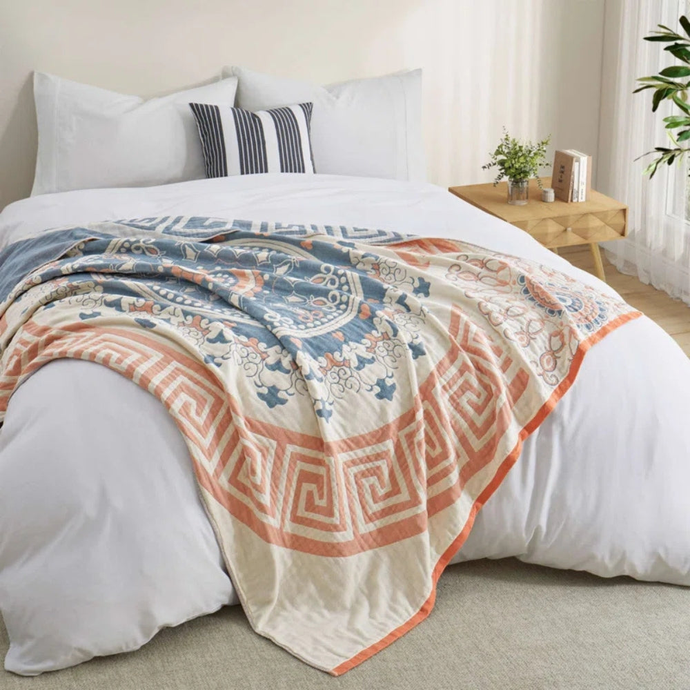 Throw Blanket 100% Cotton Breathable Machine Washable