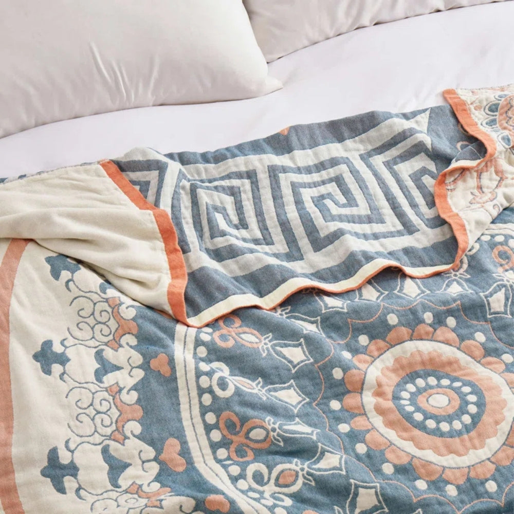 Throw Blanket 100% Cotton Breathable Machine Washable