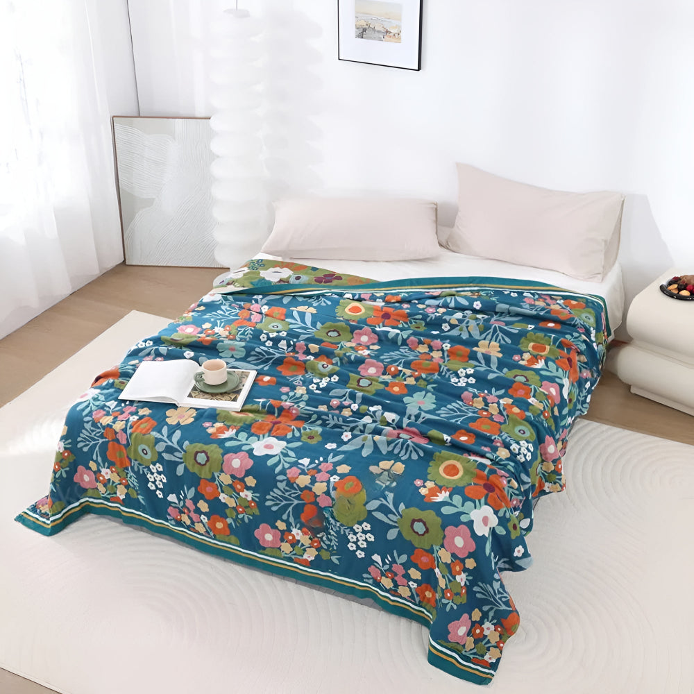 Throw Blanket 100% Cotton Breathable Wildflower Print
