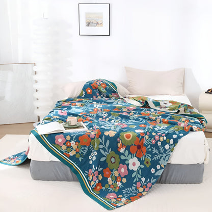 Throw Blanket 100% Cotton Breathable Wildflower Print