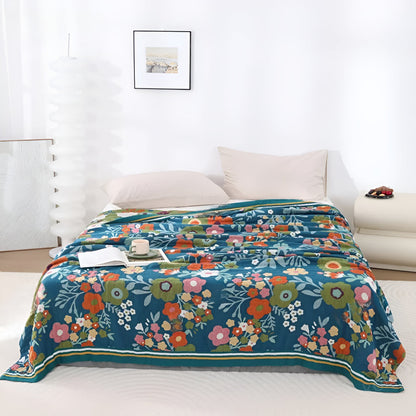 Throw Blanket 100% Cotton Breathable Wildflower Print