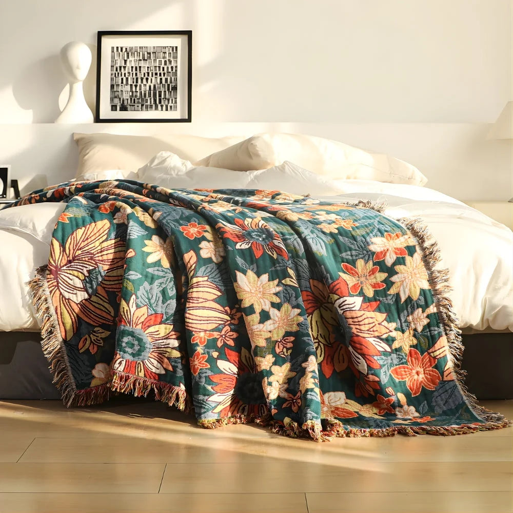 Throw Blanket 100% Cotton Double Gauze Tassel Edges