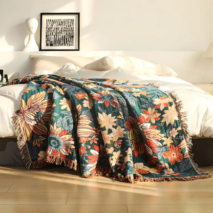 Throw Blanket 100% Cotton Double Gauze Tassel Edges