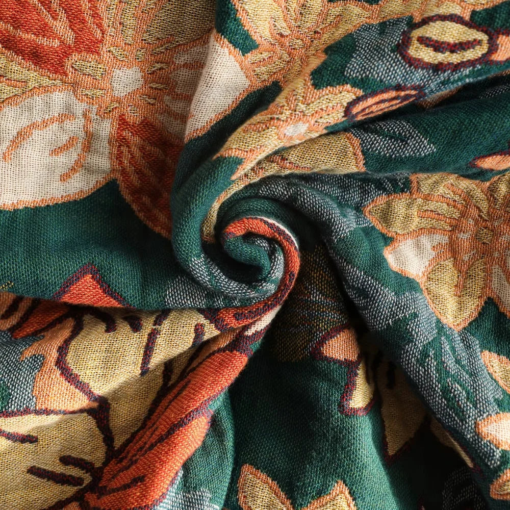 Throw Blanket 100% Cotton Double Gauze Tassel Edges