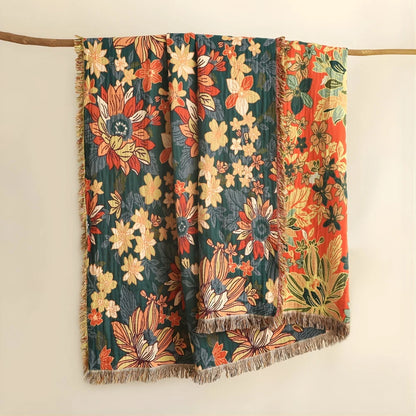 Throw Blanket 100% Cotton Double Gauze Tassel Edges