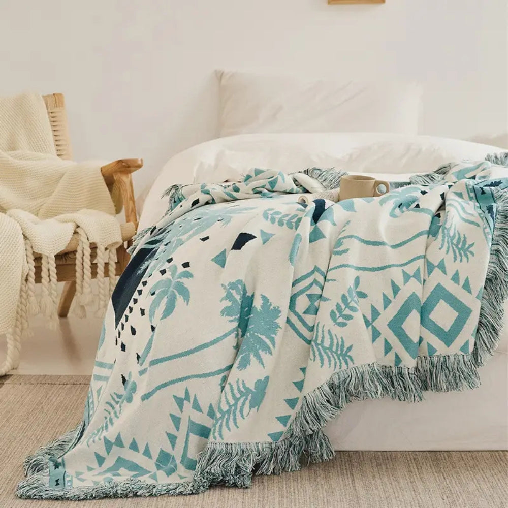 Throw Blanket 100% Cotton Geometric Jacquard Machine Washable