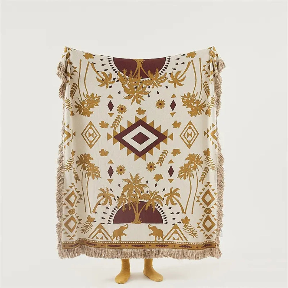 Throw Blanket 100% Cotton Geometric Jacquard Machine Washable