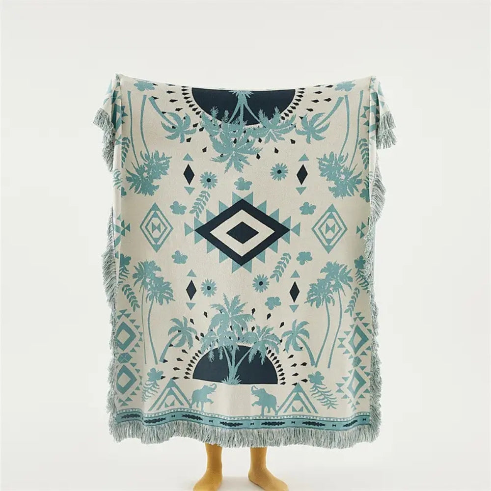 Throw Blanket 100% Cotton Geometric Jacquard Machine Washable