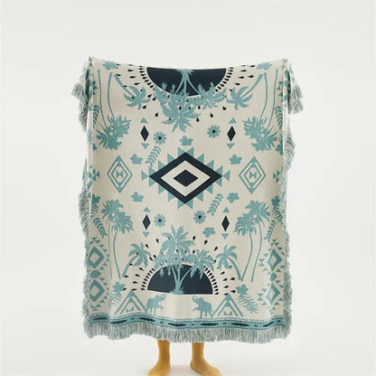 Throw Blanket 100% Cotton Geometric Jacquard Machine Washable