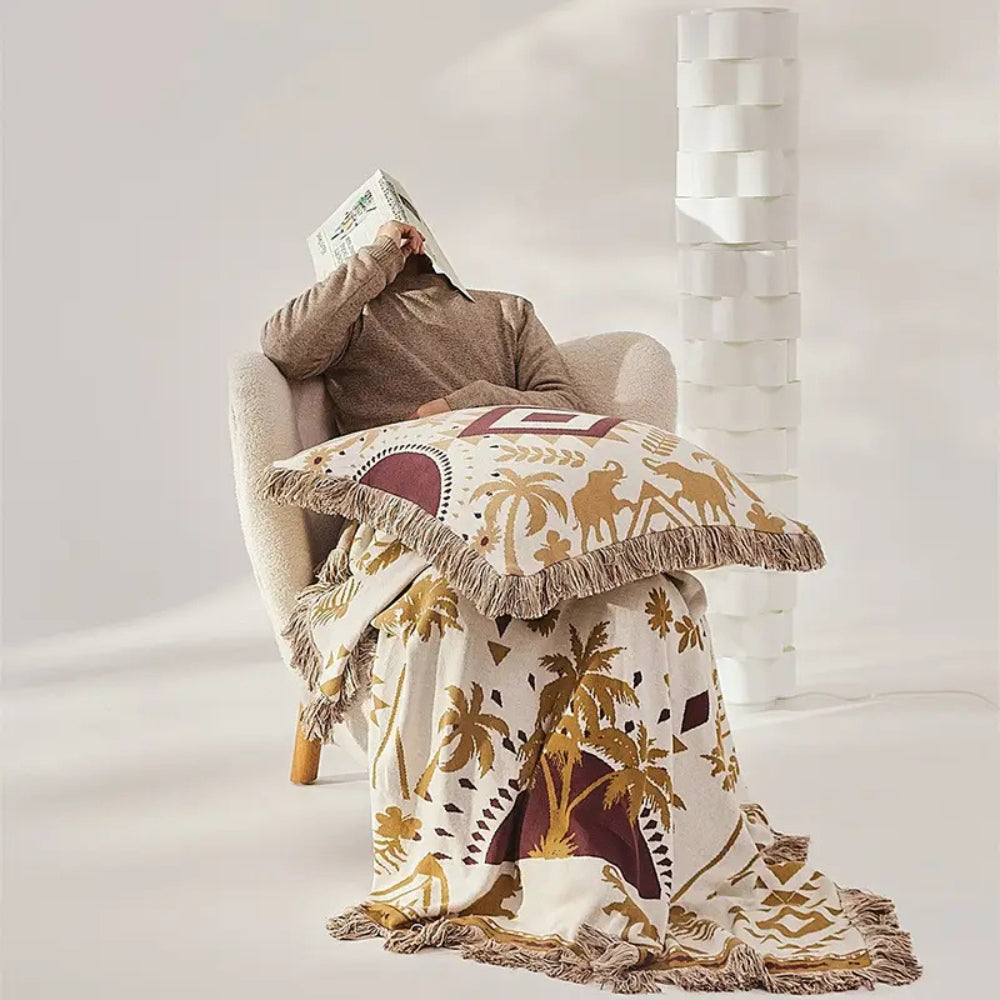 Throw Blanket 100% Cotton Geometric Jacquard Machine Washable
