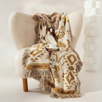 Throw Blanket 100% Cotton Geometric Jacquard Machine Washable