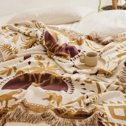 Throw Blanket 100% Cotton Geometric Jacquard Machine Washable