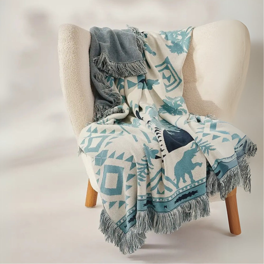 Throw Blanket 100% Cotton Geometric Jacquard Machine Washable