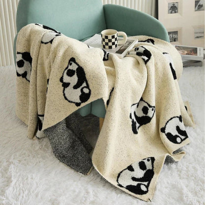 Throw Blanket 100% Cotton Jacquard Panda Pattern