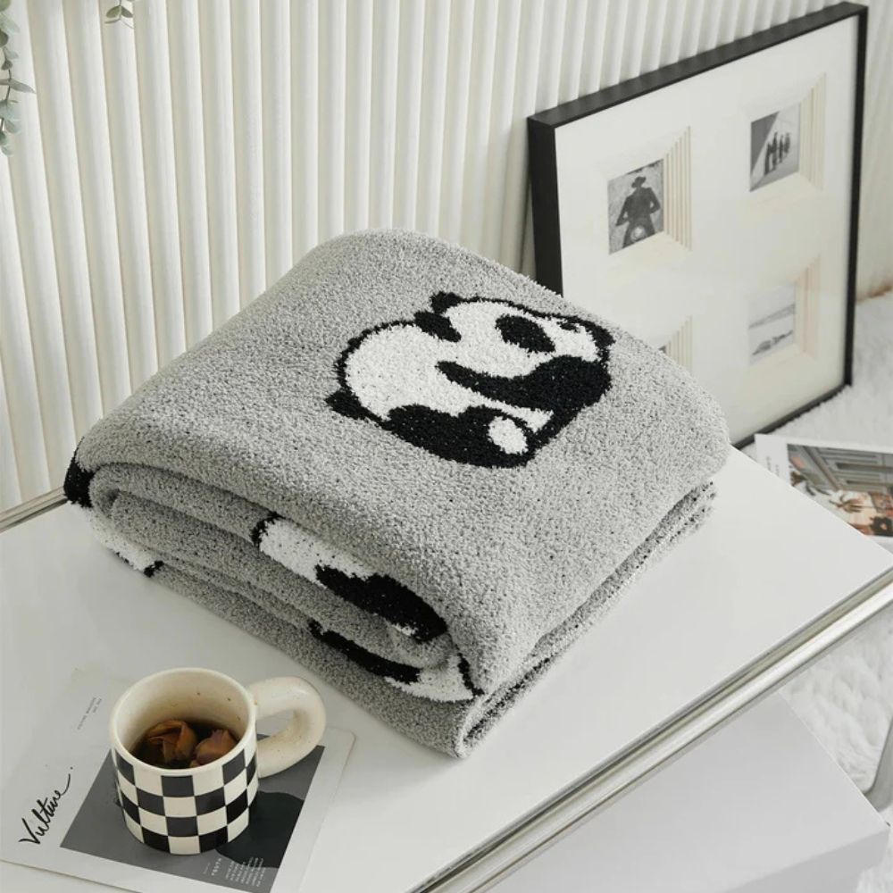 Throw Blanket 100% Cotton Jacquard Panda Pattern