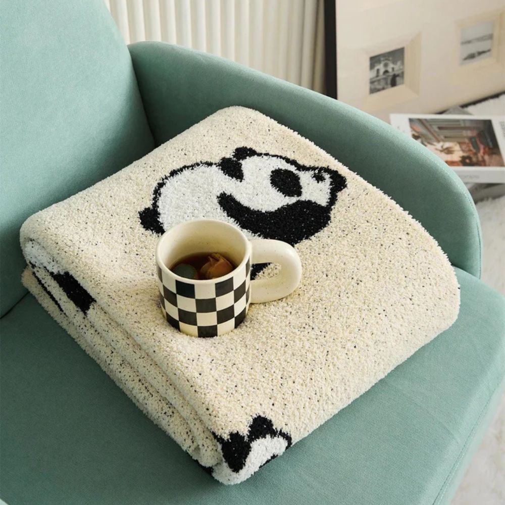 Throw Blanket 100% Cotton Jacquard Panda Pattern