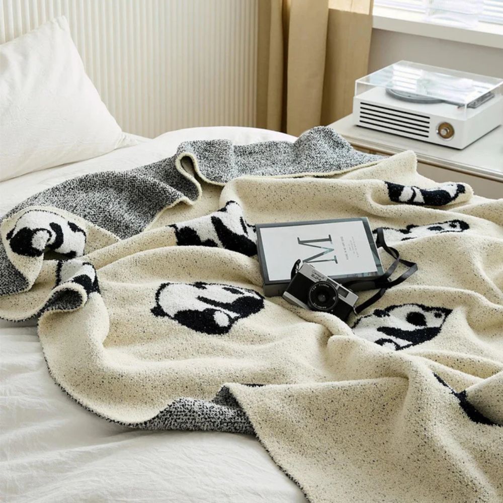 Throw Blanket 100% Cotton Jacquard Panda Pattern