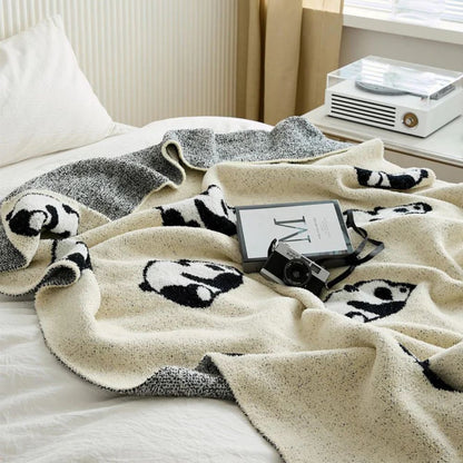 Throw Blanket 100% Cotton Jacquard Panda Pattern
