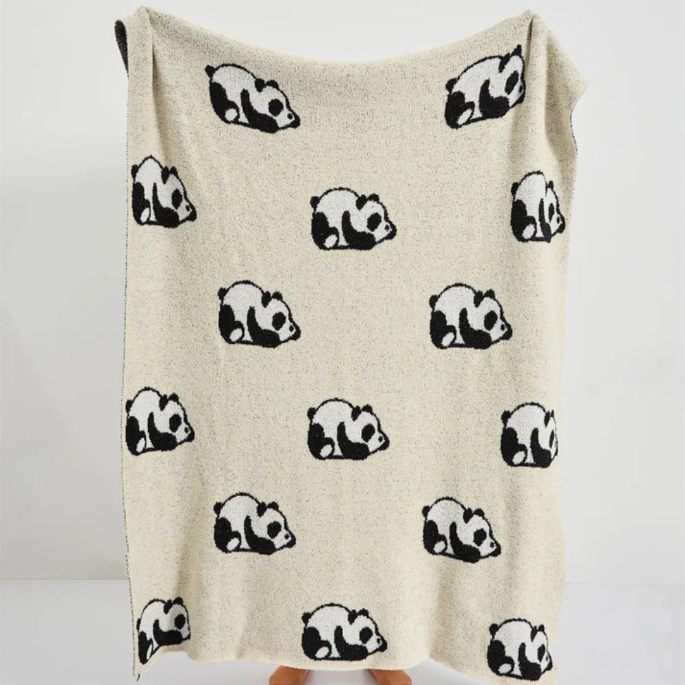 Throw Blanket 100% Cotton Jacquard Panda Pattern