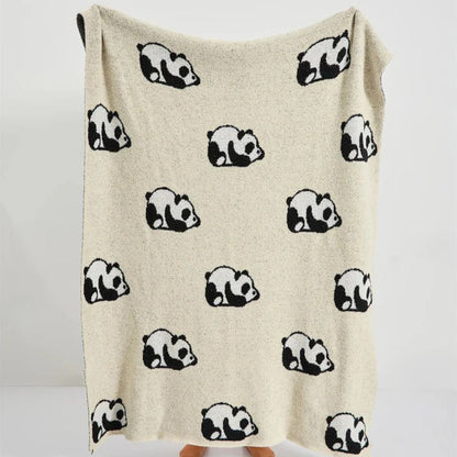 Throw Blanket 100% Cotton Jacquard Panda Pattern