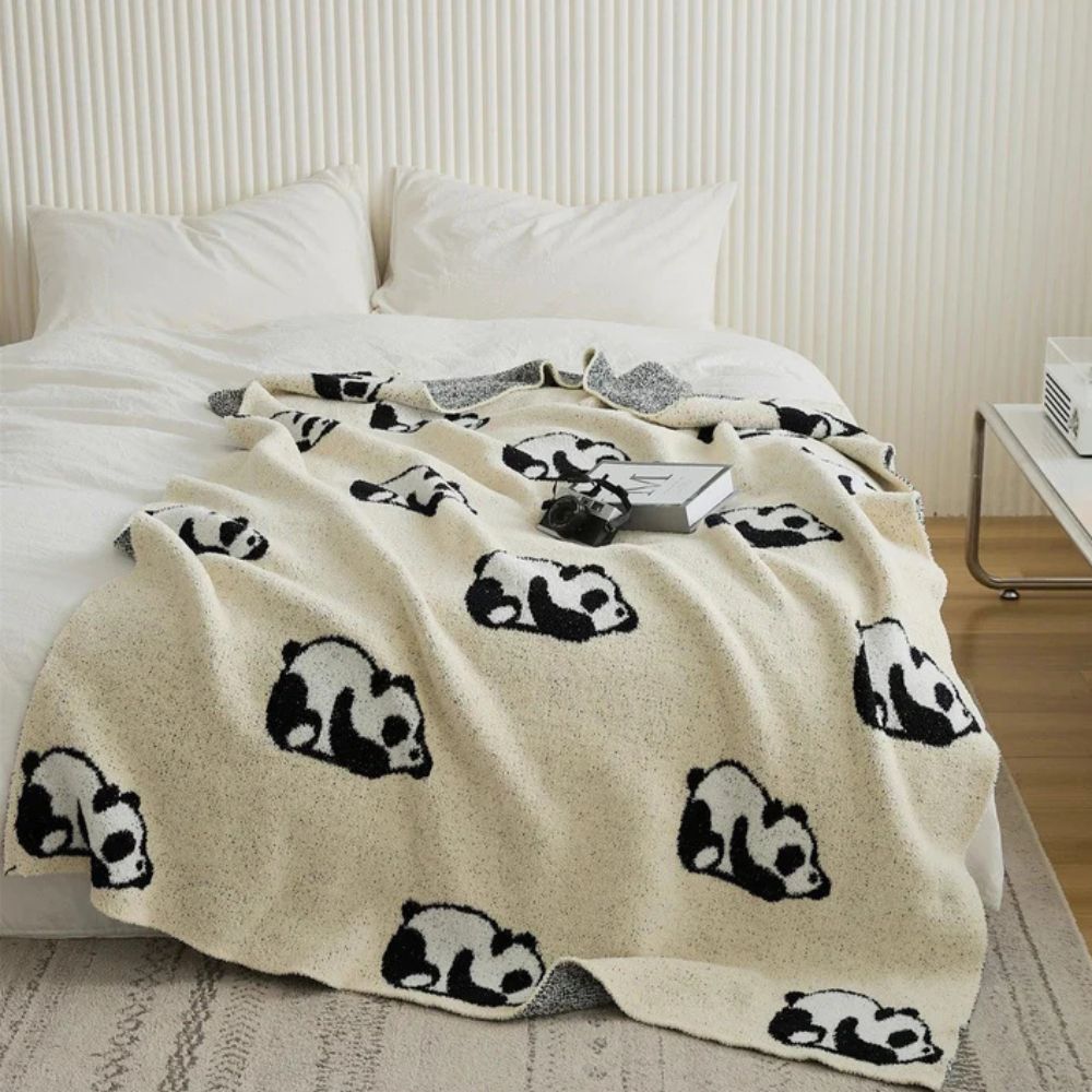 Throw Blanket 100% Cotton Jacquard Panda Pattern