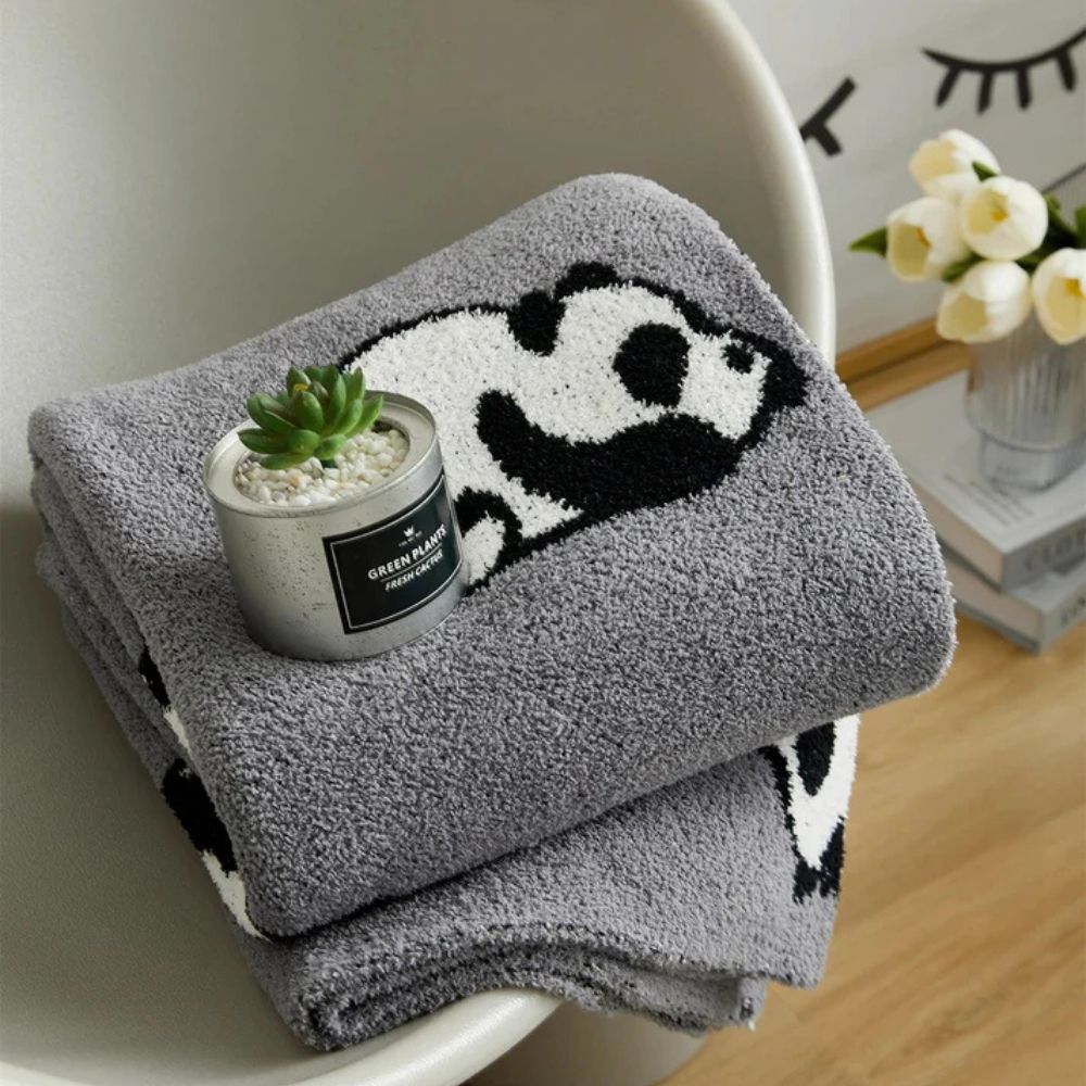 Throw Blanket 100% Cotton Jacquard Panda Pattern