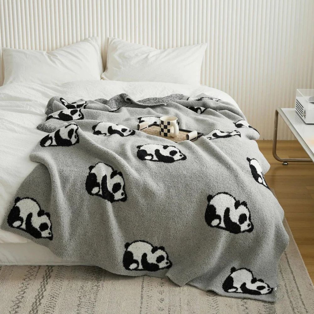 Throw Blanket 100% Cotton Jacquard Panda Pattern