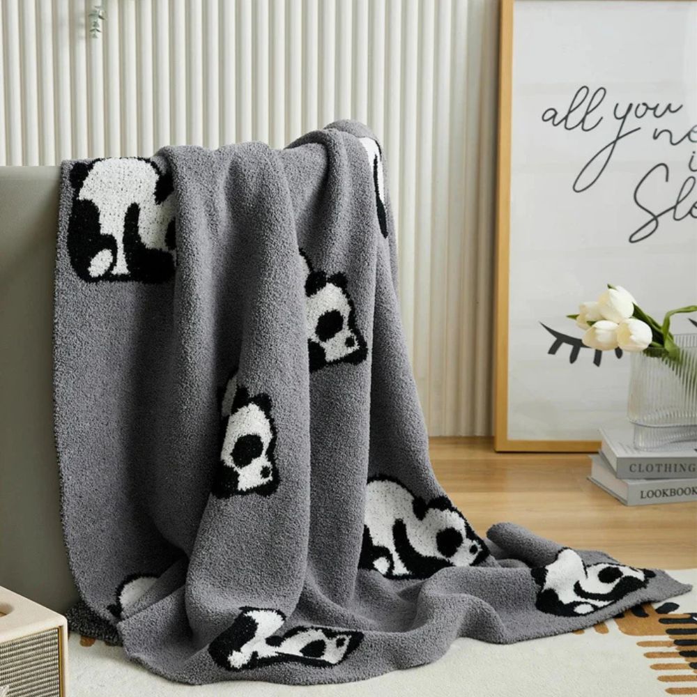 Throw Blanket 100% Cotton Jacquard Panda Pattern