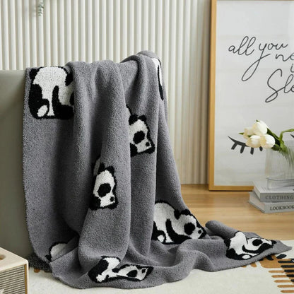 Throw Blanket 100% Cotton Jacquard Panda Pattern