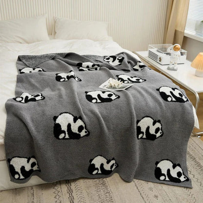 Throw Blanket 100% Cotton Jacquard Panda Pattern