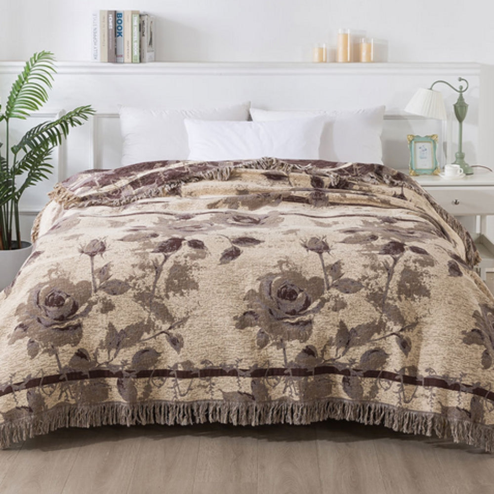 Throw Blanket 100% Cotton Jacquard Quilted