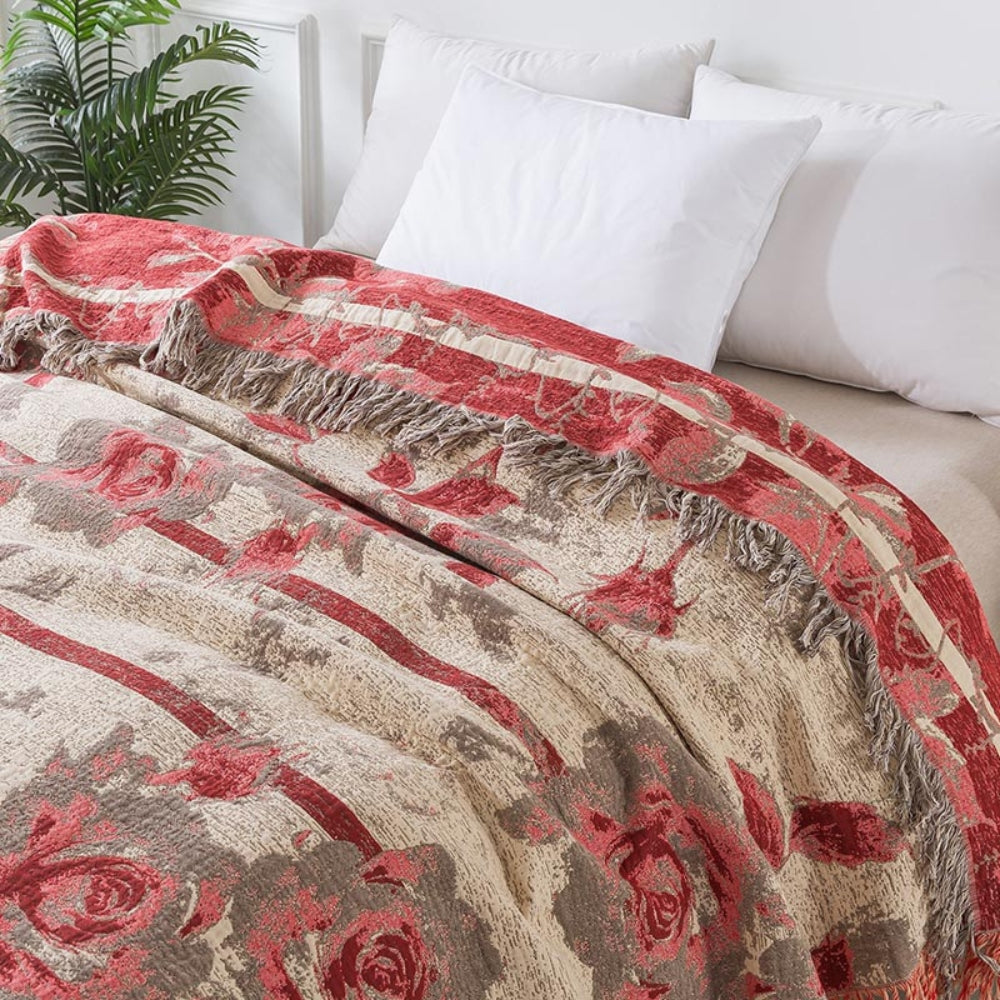 Throw Blanket 100% Cotton Jacquard Quilted